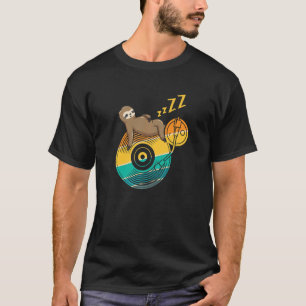 Schattige slapende luiaard muziek vinyl LP musicus T-shirt