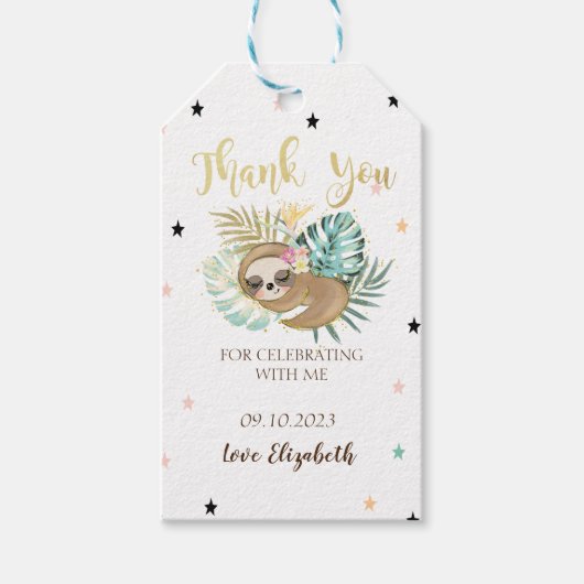 Schattige slapende luiaard,Sterren Cadeaulabel (Voorkant)