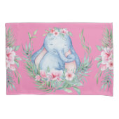 Schattige slapende olifant PInk Floral Kinder Room Kussensloop (Voorkant-Links)