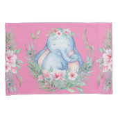 Schattige slapende olifant PInk Floral Kinder Room Kussensloop (Voorkant-Rechts)