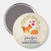 Schattige slapende oranje vos met groene bladeren  magneet (Voorkant / Achterkant)