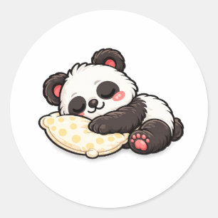 Schattige slapende panda met kussen ronde sticker