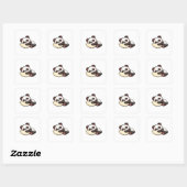 Schattige slapende panda met kussen vierkante sticker (Vel)