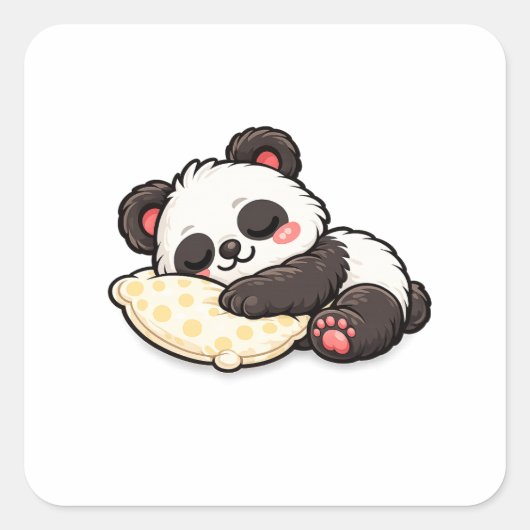 Schattige slapende panda met kussen vierkante sticker (Voorkant)