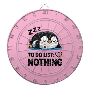 schattige slapende pinguïn, takenlijst niets dartbord