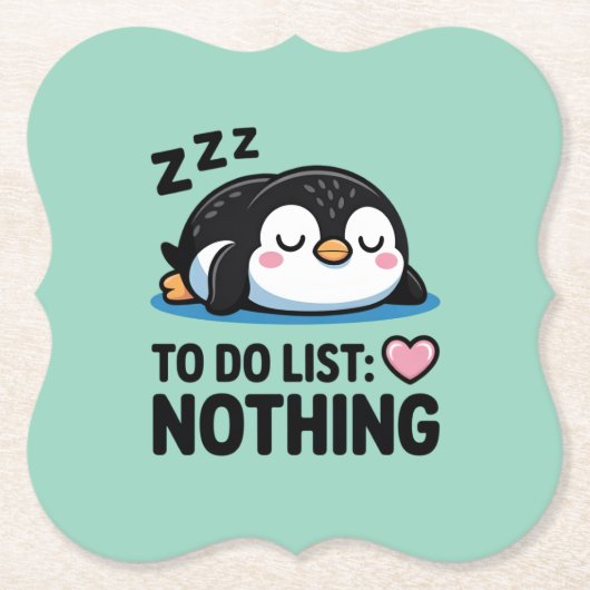 schattige slapende pinguïn, takenlijst niets kartonnen onderzetters (Voorkant)