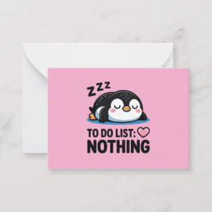 schattige slapende pinguïn, takenlijst niets notitiekaartje
