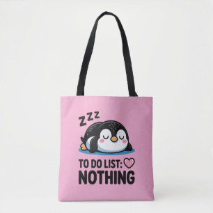 schattige slapende pinguïn, takenlijst niets tote bag