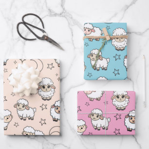 Schattige slapende schapen en maan met sterren inpakpapier vel