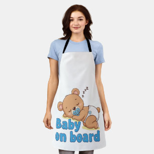 Schattige slapende teddybeer baby op boord cartoon schort
