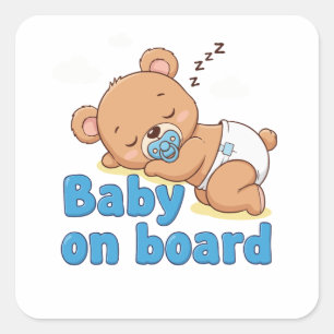 Schattige slapende teddybeer baby op boord cartoon vierkante sticker