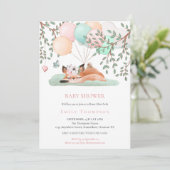 Schattige slapende vossballon roze Baby shower Kaart (Staand voorkant)