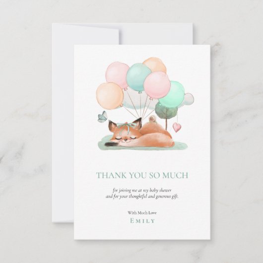 Schattige slapende vossballonnen motief Blauwgroen Bedankkaart (Voorkant)