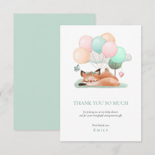 Schattige slapende vossballonnen motief Blauwgroen Bedankkaart