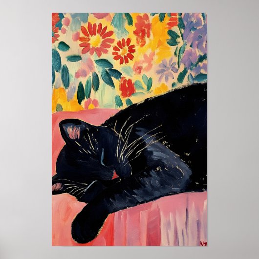Schattige slapende zwarte kat poster (Voorkant)
