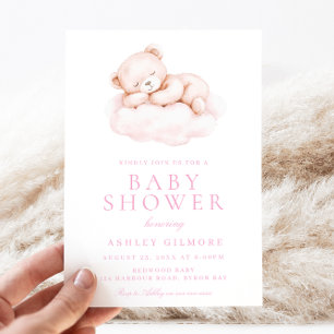 Schattige slaperig Beer roze Baby shower Kaart