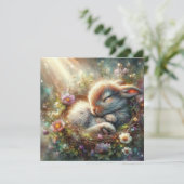 Schattige slaperig konijn in vredig bos Pasen Feestdagenkaart (Staand voorkant)