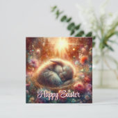 Schattige slaperig konijn in vredig bos Pasen Feestdagenkaart (Staand voorkant)