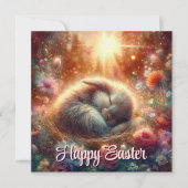 Schattige slaperig konijn in vredig bos Pasen Feestdagenkaart (Voorkant)