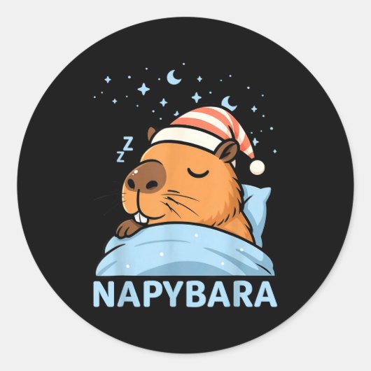 Schattige Slaperige Capybara Grappige Napybara Pyj Ronde Sticker (Voorkant)