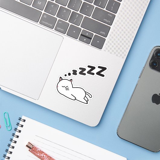 Schattige slaperige kat sticker (Laptop met iPhone)