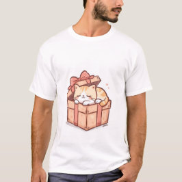 Schattige Slaperige Kawaii Kat in Cadeaudoos - Knu T-shirt
