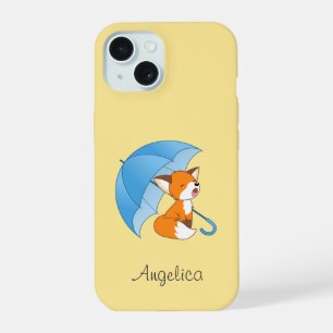 Schattige slaperige kleine vos onder paraplu iPhone 15 case