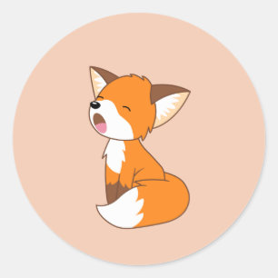 Schattige slaperige kleine vos op perzik ronde sticker