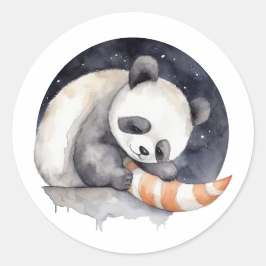Schattige slaperige panda ronde sticker (Voorkant)