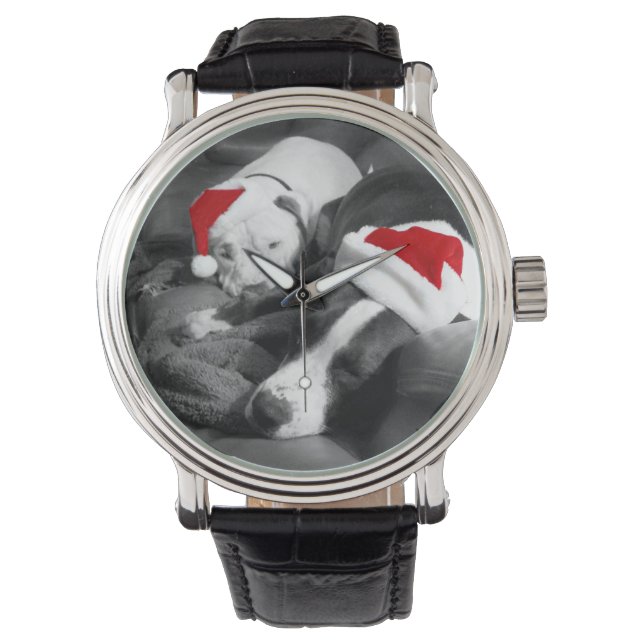 schattige slaperige puppies voor kerstmis santa horloge (Voorkant)
