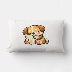 Schattige slaperige puppy met kussen