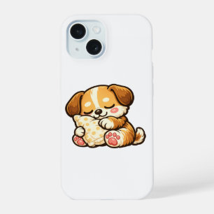 Schattige slaperige puppy met kussen iPhone 15 case