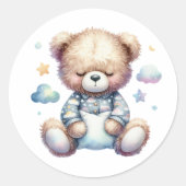 schattige slaperige teddybeer ronde sticker (Voorkant)