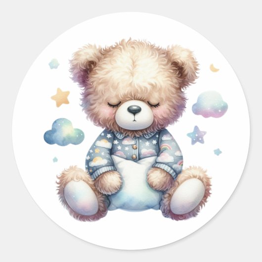schattige slaperige teddybeer ronde sticker (Voorkant)