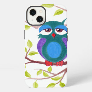 Schattige slaperige uil op een boom cartoon iPhone 13 hoesje