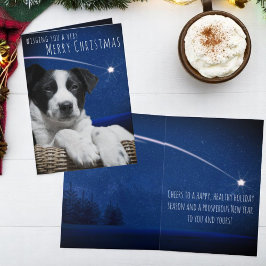 Schattige Slaperige Zwarte Witte Pup Sterrenhemel  Feestdagen Kaart