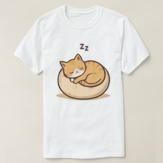 Schattige Sleeping Cat – Schattigee Cartoon Kat op T-shirt (Design voorkant)
