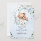 Schattige Sleepy Beer Moon Blue Floral Boy Baby sh Kaart (Voorkant)