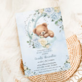 Schattige Sleepy Beer Moon Blue Floral Boy Baby sh Kaart