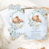 Schattige Sleepy Beer Moon Blue Floral Boy Baby sh Kaart