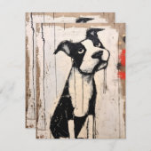 Schattige Sleepy Black and White Pitbull Feestdagenkaart (Voorkant / Achterkant)