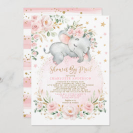 Schattige Sleepy Elephant Pink Gold Baby shower pe Kaart