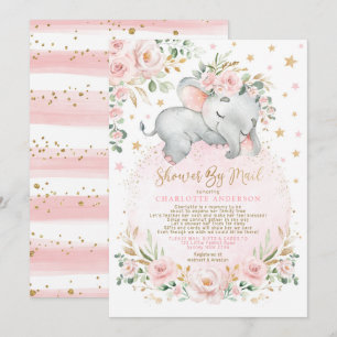 Schattige Sleepy Elephant Pink Gold Baby shower pe Kaart