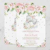 Schattige Sleepy Elephant Virtual Baby shower per Kaart (Voorkant / Achterkant)