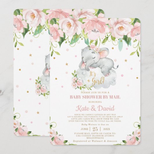 Schattige Sleepy Elephant Virtual Baby shower per  Kaart (Voorkant / Achterkant)