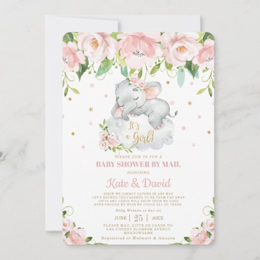 Schattige Sleepy Elephant Virtual Baby shower per Kaart (Voorkant)