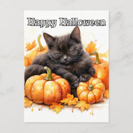 Schattige Sleepy Little Black Halloween Kitten Briefkaart