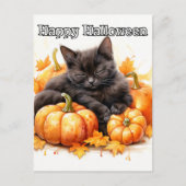 Schattige Sleepy Little Black Halloween Kitten Briefkaart (Voorkant)