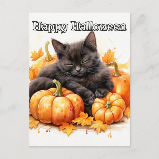 Schattige Sleepy Little Black Halloween Kitten Briefkaart (Voorkant)