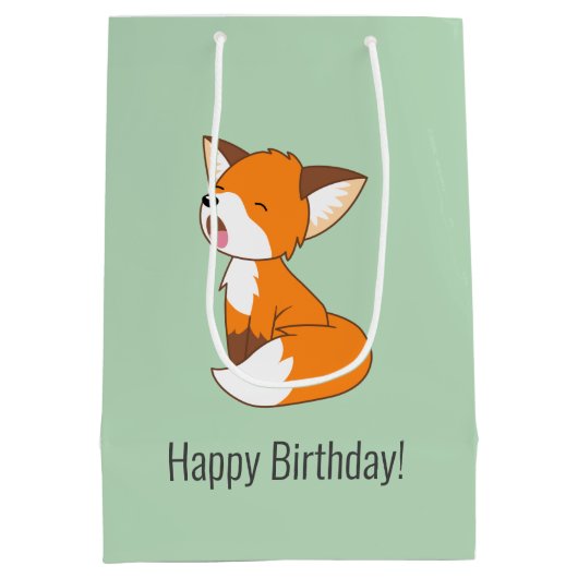 Schattige Sleepy Little Fox Verjaardagsgroen Medium Cadeauzakje (Achterkant)